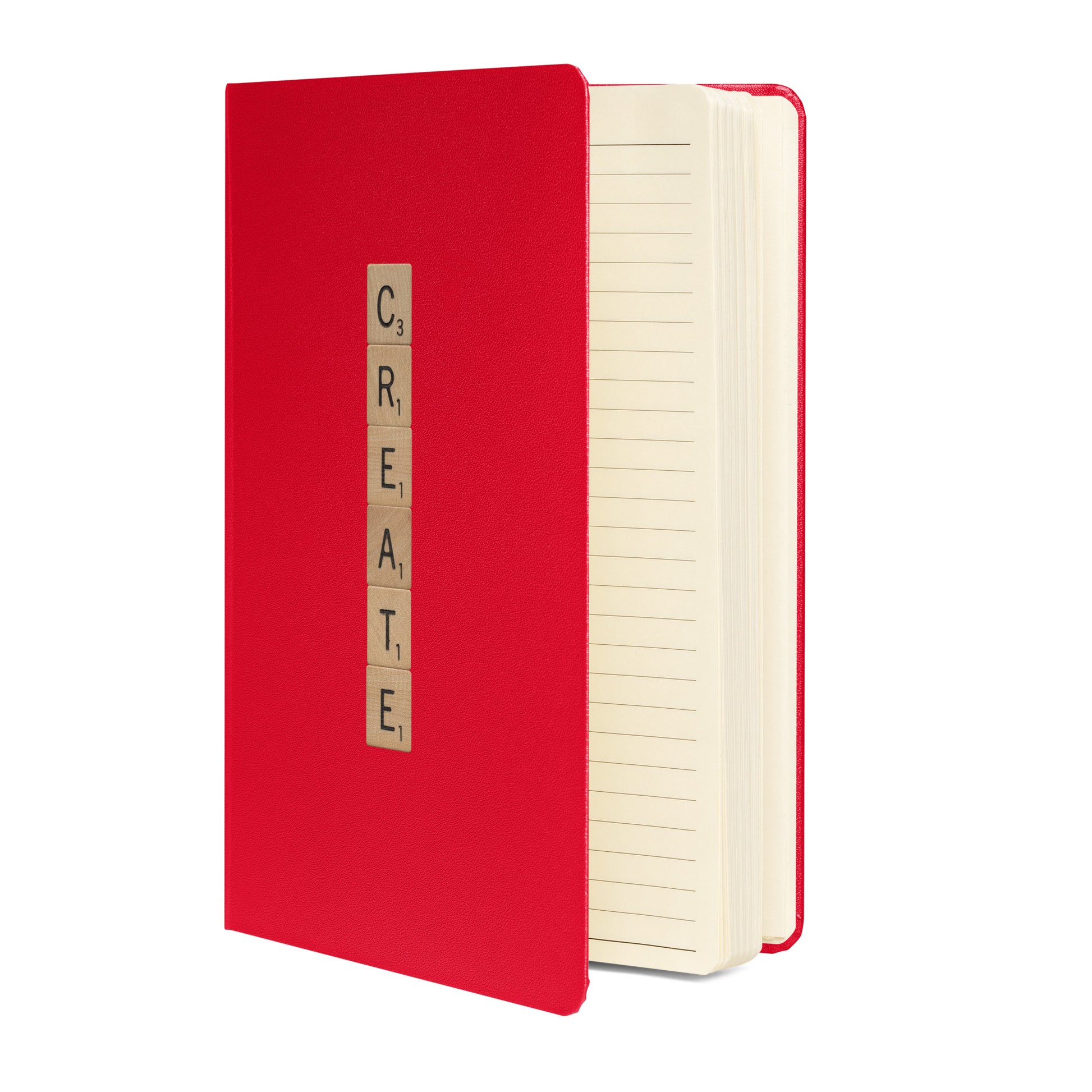 Create Wooden Letters Hardcover Bound Notebook - Available in 6 colors.