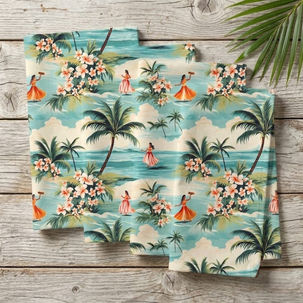 Retro Hawaiian Hula Cloth Napkins - 100% Cotton Twill - Dinner & Cocktail Sizes - Sets of 4 or 8
