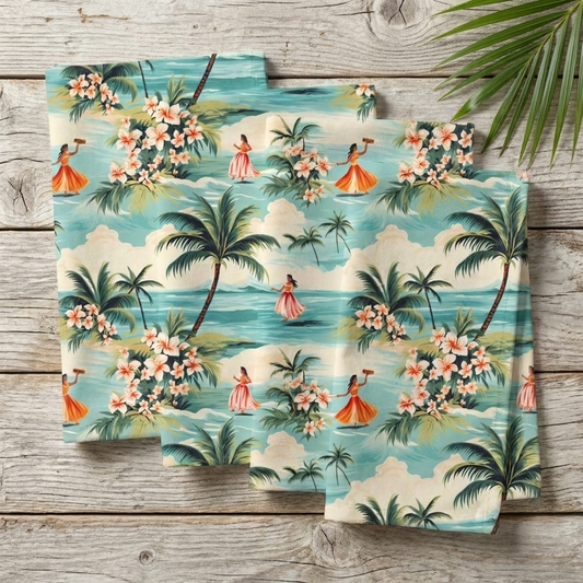 Retro Hawaiian Hula Napkins - 100% Cotton Twill - Dinner & Cocktail Sizes - Sets of 4 or 8
