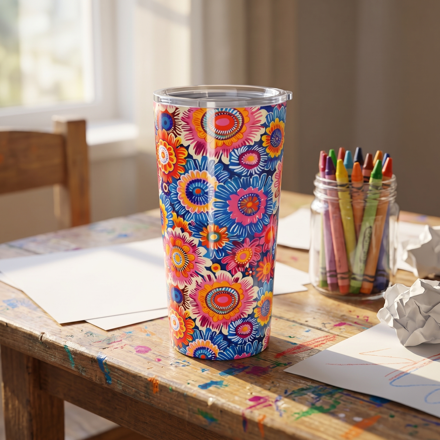 Crayon Blossom Whimsy Insulated Tumbler - 20 oz. Stainless Steel, Glossy Finish