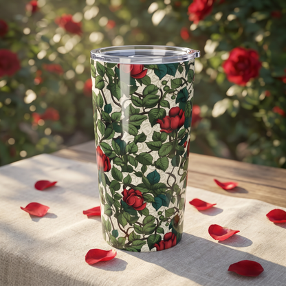 Classic Red Rose & Vine Insulated Tumbler - 20 oz. Stainless Steel, Glossy Finish