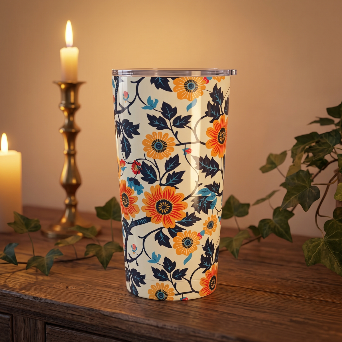 Golden Vine Tapestry Insulated Tumbler - 20 oz. Stainless Steel, Glossy Finish