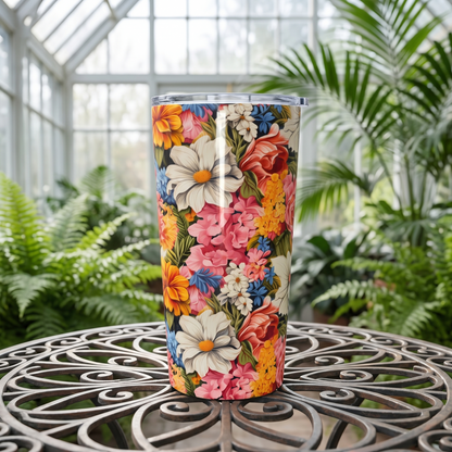 Chic Floral Insulated Tumbler - 20 oz. Stainless Steel, Glossy Finish