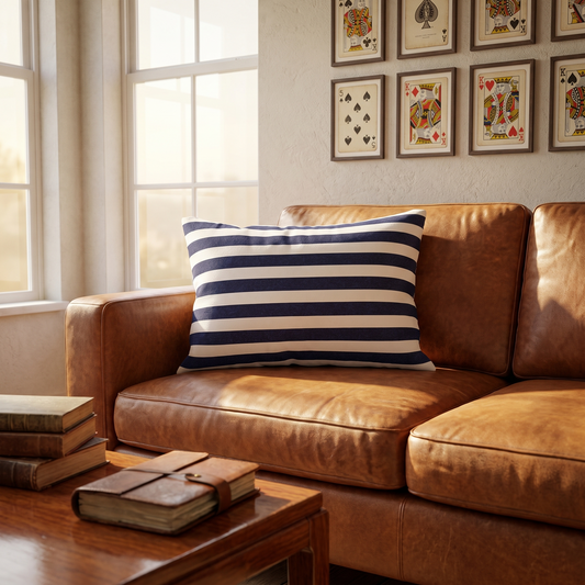 Classic Stripes Celebration lumbar pillow in a styled room