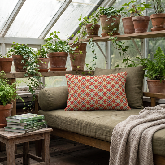 Clover Cascade Arabesque lumbar pillow in a styled room