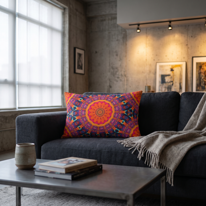 Fiery Mosaic Magic lumbar pillow in a styled room
