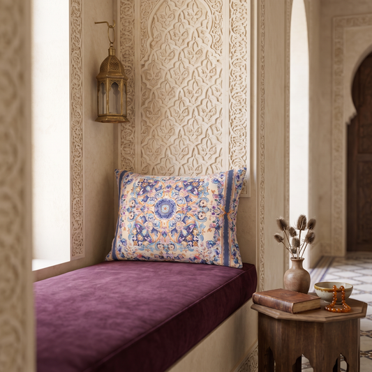 Lilac Moorish Dream lumbar pillow in a styled room