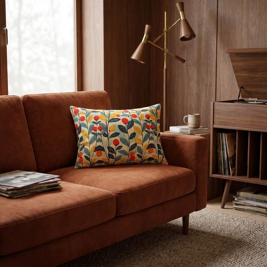 Midcentury Vines lumbar pillow in a styled room