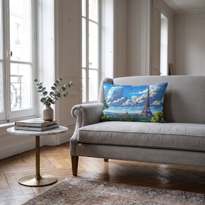Parisian Eiffel Tower Dreamscape lumbar pillow in a styled room