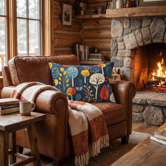 Retro Forest lumbar pillow in a styled room