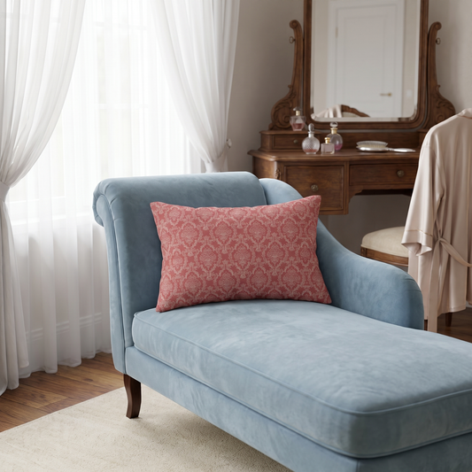 Rose Reverie lumbar pillow in a styled room