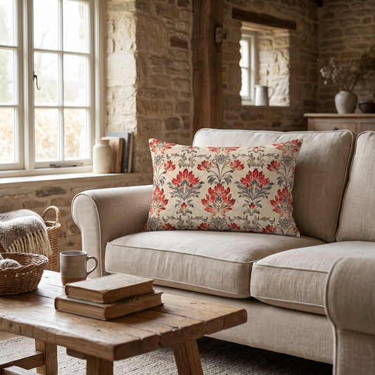 Rustic Scroll lumbar pillow in a styled room