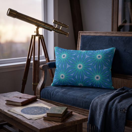 Sapphire Nebula lumbar pillow in a styled room