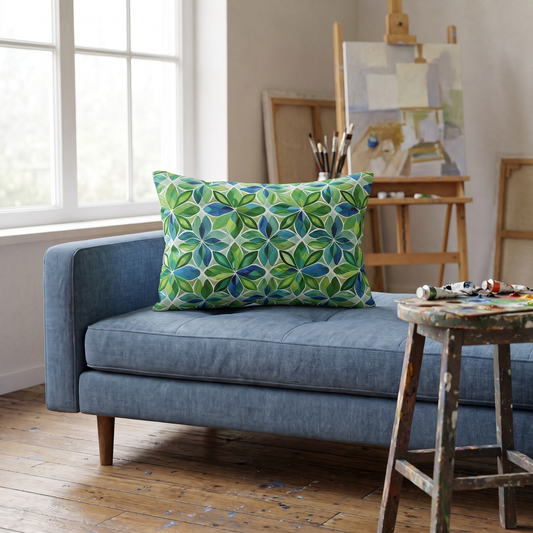 Spring Geo Flowers lumbar pillow in a styled room
