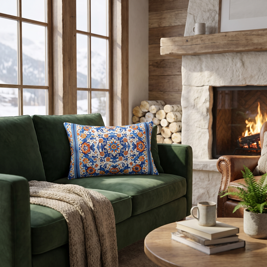 Sierra Blossom lumbar pillow in a styled room