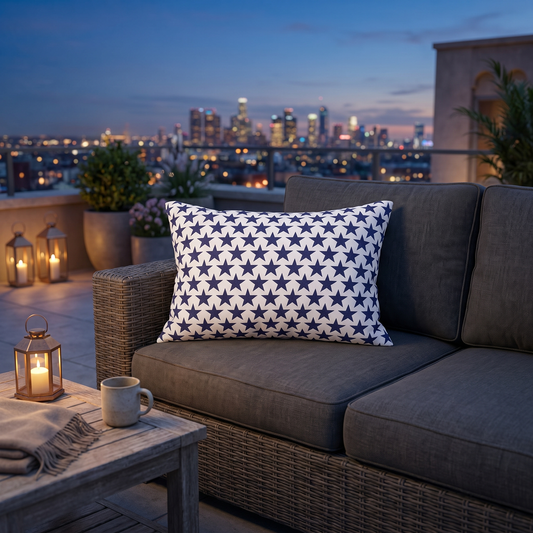 Starry Salute lumbar pillow in a styled room