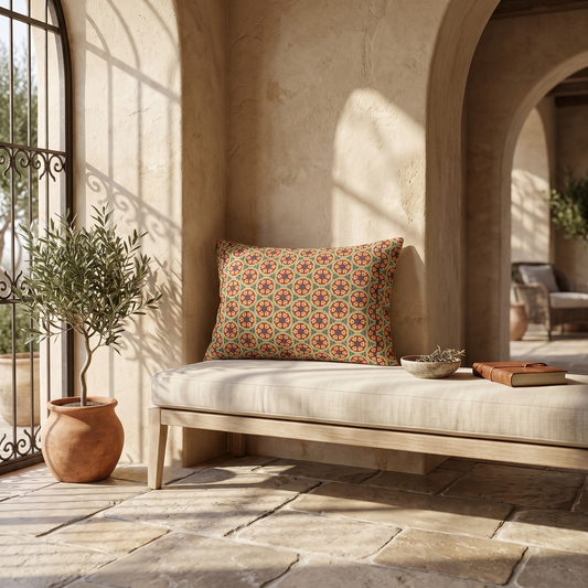 Sunlit Arabesque lumbar pillow in a styled room