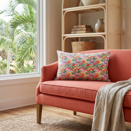 Tropical Breeze lumbar pillow in a styled room
