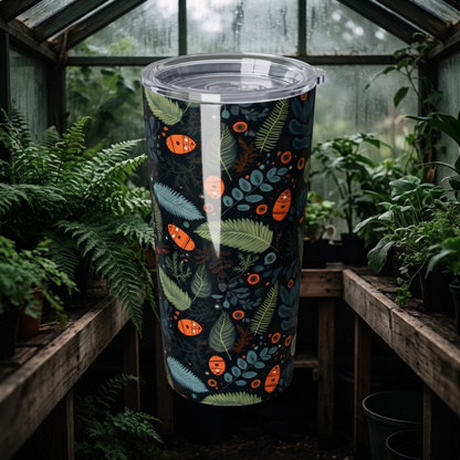 Mysterious Ferns tumbler on a shaded greenhouse bench