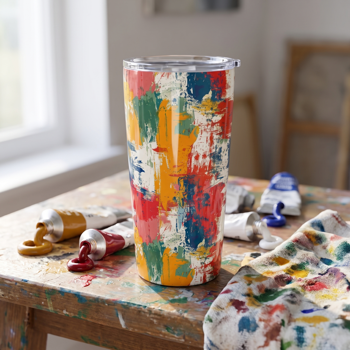 Paint Splash Palette Insulated Tumbler - 20 oz. Stainless Steel, Glossy Finish