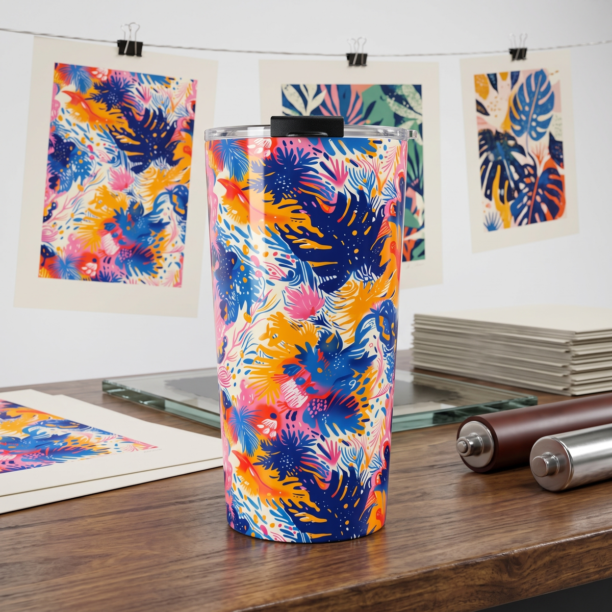 Splatter Blossom Insulated Tumbler - 20 oz. Stainless Steel, Glossy Finish