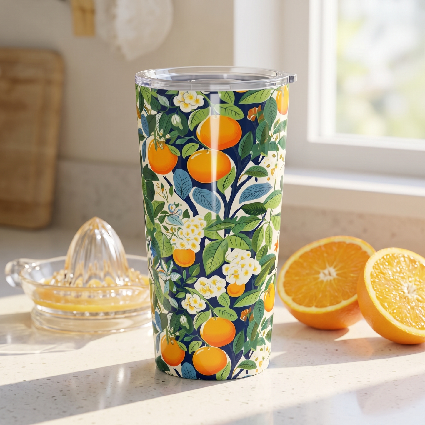 Happy Oranges & Blossoms Insulated Tumbler - 20 oz. Stainless Steel, Glossy Finish