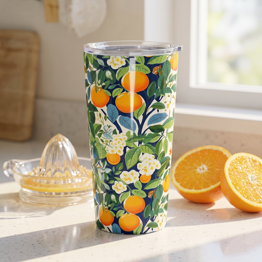 Happy Oranges & Blossoms Insulated Tumbler - 20 oz. Stainless Steel, Glossy Finish