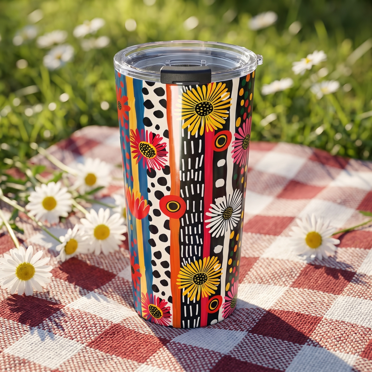 Striped Daisy Play Insulated Tumbler - 20 oz. Stainless Steel, Glossy Finish