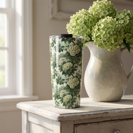 Vintage Green Hydrangea Insulated Tumbler - 20 oz. Stainless Steel, Glossy Finish