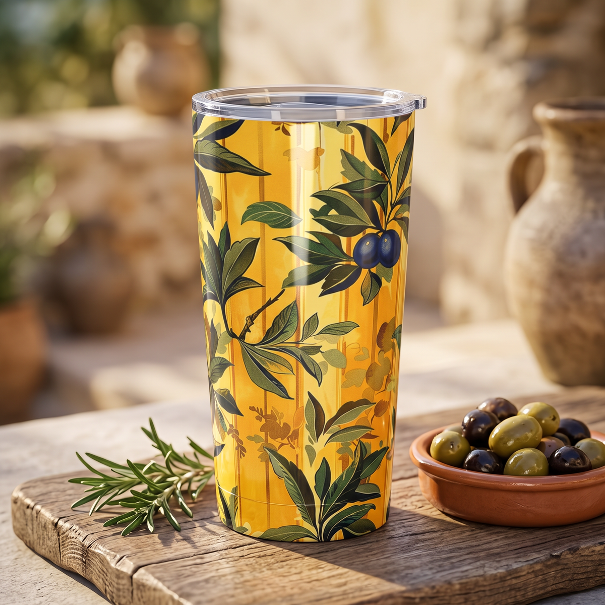 Olives & Sunshine Delight Insulated Tumbler - 20 oz. Stainless Steel, Glossy Finish