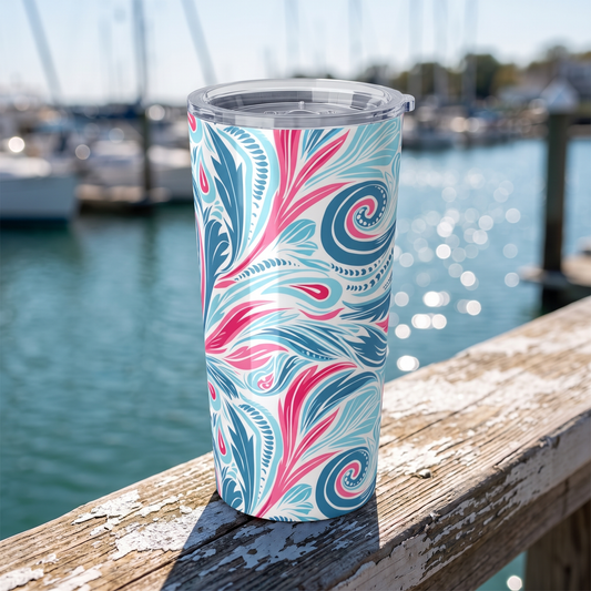 Teal Tide Twirl Insulated Tumbler - 20 oz. Stainless Steel, Glossy Finish