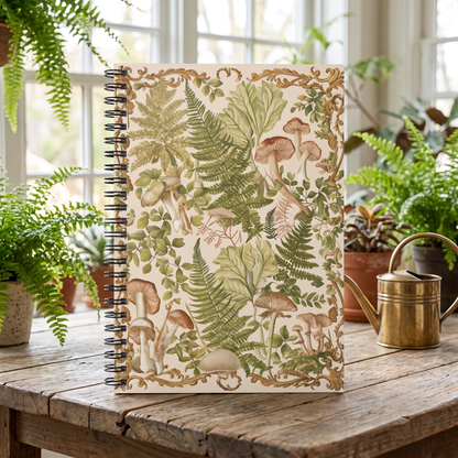 Botanical Woodland Whimsy spiral notebook in a styled lifestyle scene — Bliss Road Studios