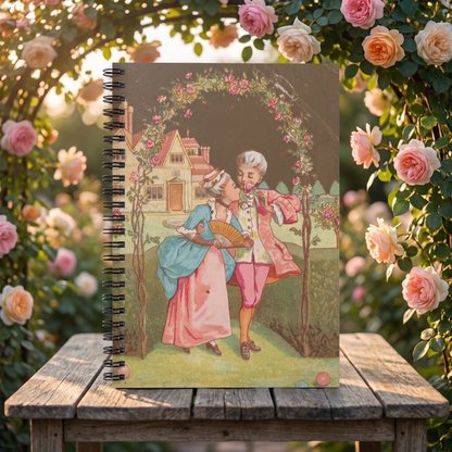 Vintage Romantic Arbor spiral notebook in a styled lifestyle scene — Bliss Road Studios