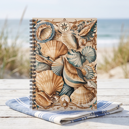 Coastal Elegance spiral notebook in a styled lifestyle scene — Bliss Road Studios