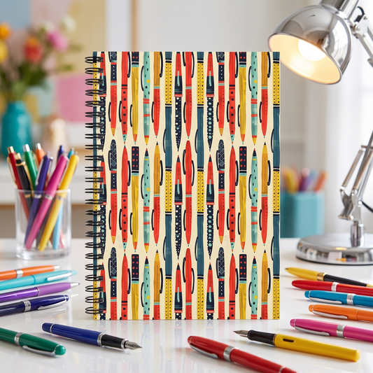 Floating Ink Pens with Label spiral notebook in a styled lifestyle scene — Bliss Road Studios