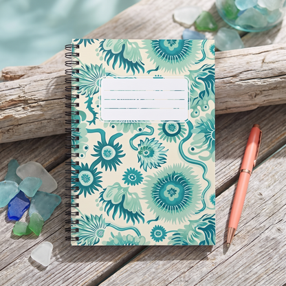 Surreal Sea Garden spiral notebook in a styled lifestyle scene — Bliss Road Studios