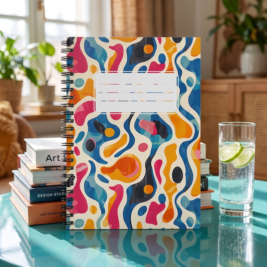 Oceanic Color Splash spiral notebook in a styled lifestyle scene — Bliss Road Studios