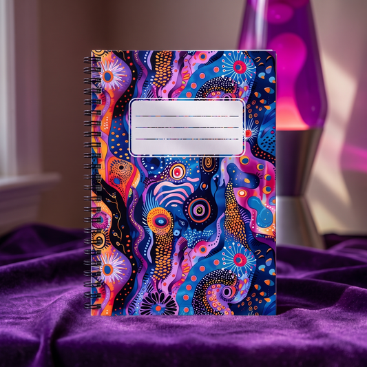 Purple Craziness with Label spiral notebook in a styled lifestyle scene — Bliss Road Studios
