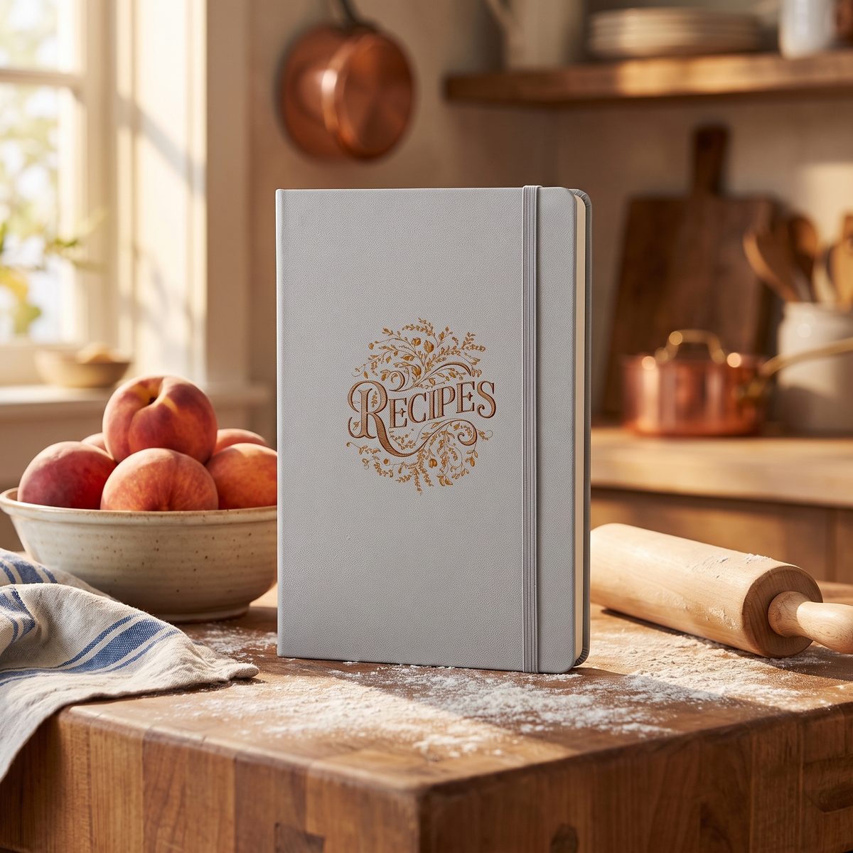 Nostalgic Recipes Hardcover Bound hardcover journal in a styled lifestyle scene — Bliss Road Studios