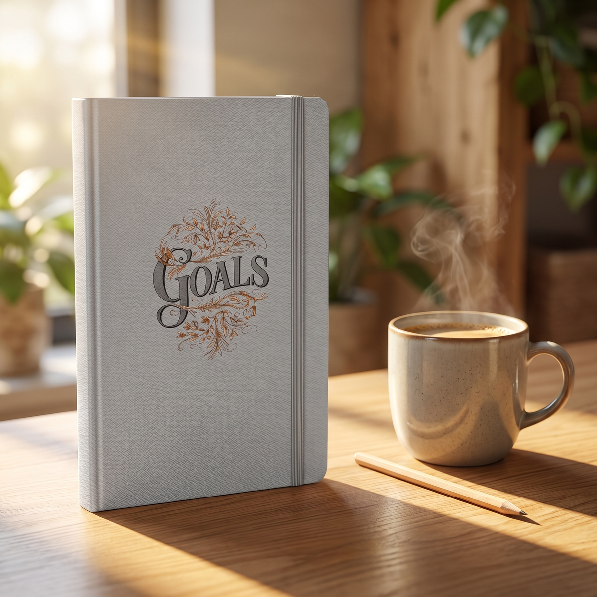 Nostalgic Goals Hardcover Bound hardcover journal in a styled lifestyle scene — Bliss Road Studios