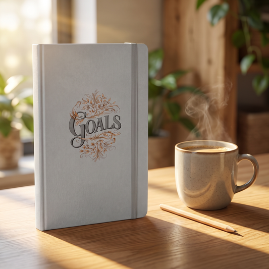 Nostalgic Goals Hardcover Bound hardcover journal in a styled lifestyle scene — Bliss Road Studios