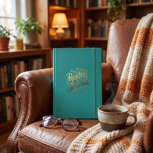 Nostalgic Reading hardcover journal in a styled lifestyle scene — Bliss Road Studios
