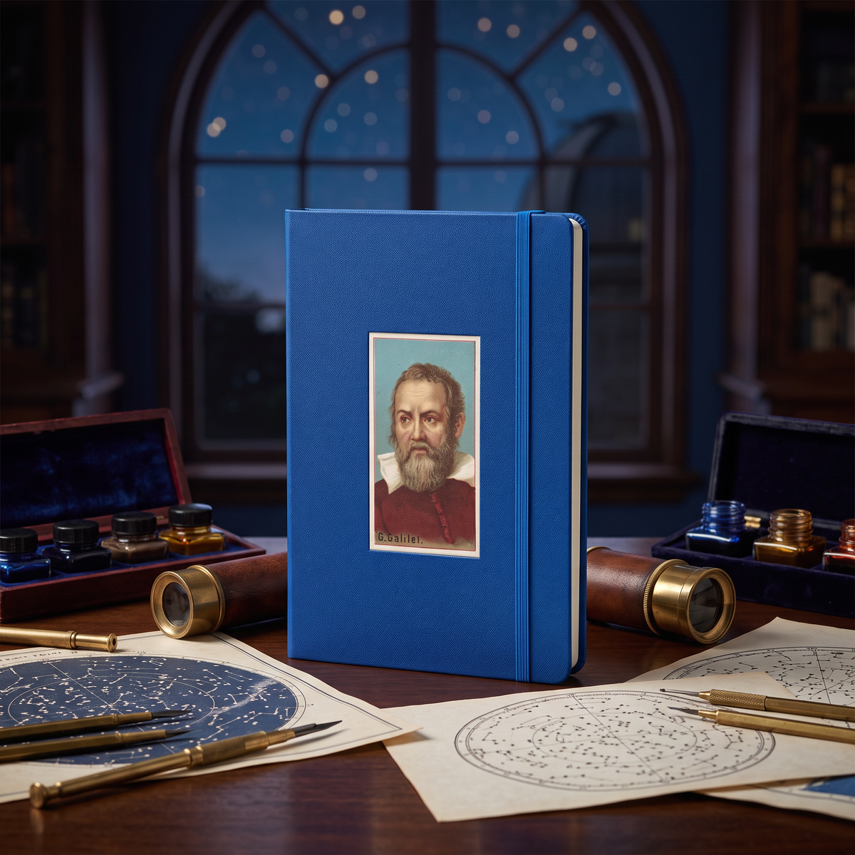 Inventor Series: Galileo Galilei, Hardcover Bound hardcover journal in a styled lifestyle scene — Bliss Road Studios