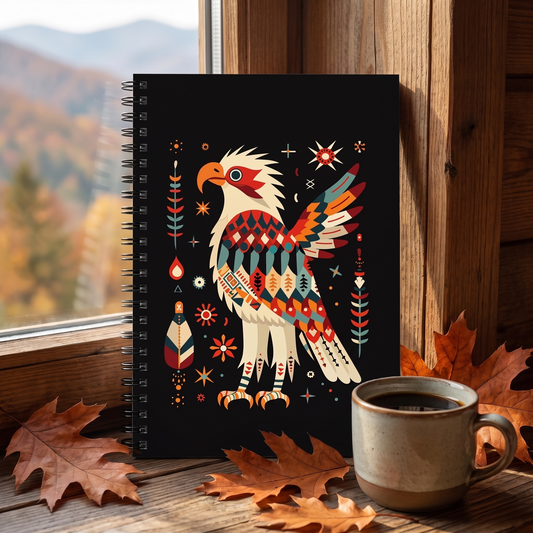 Autumn Eagle Splendor spiral notebook in a styled lifestyle scene — Bliss Road Studios