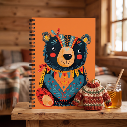 Baby Bear spiral notebook in a styled lifestyle scene — Bliss Road Studios