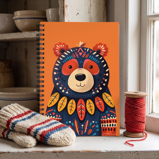Mamma Bear spiral notebook in a styled lifestyle scene — Bliss Road Studios