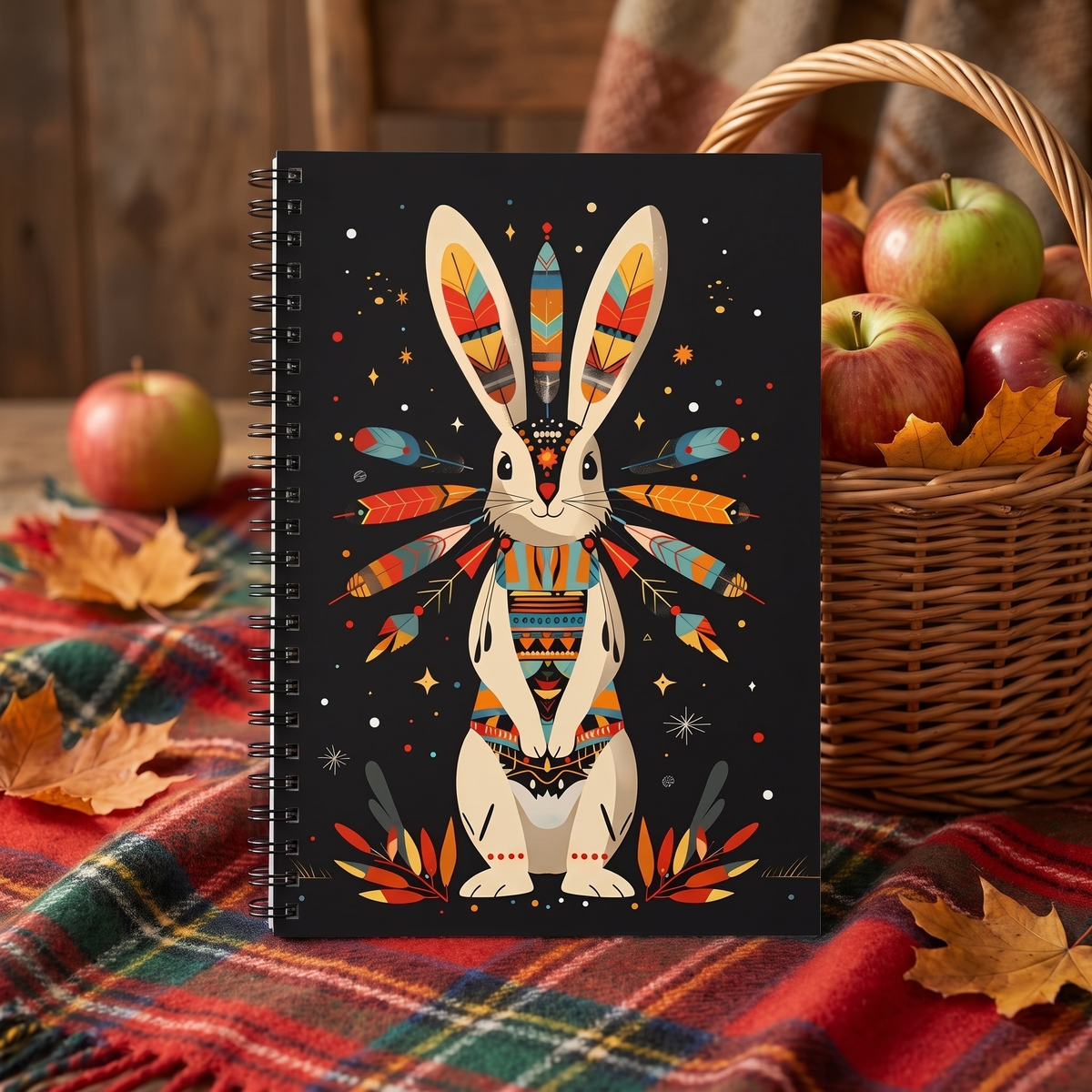 Autumn Rabbit Magic spiral notebook in a styled lifestyle scene — Bliss Road Studios