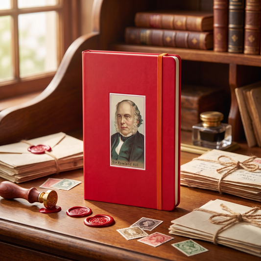Inventor Series: Sir Rowland Hill, Hardcover Bound hardcover journal in a styled lifestyle scene — Bliss Road Studios