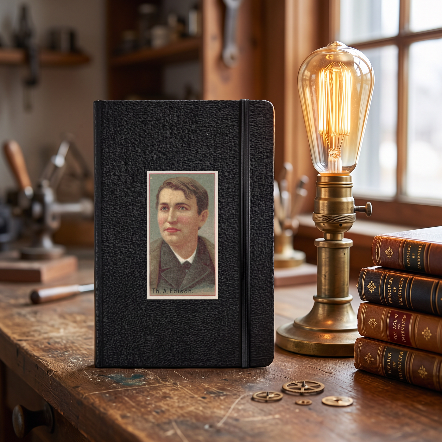 Inventor Series: Thomas Edison, Hardcover Bound hardcover journal in a styled lifestyle scene — Bliss Road Studios
