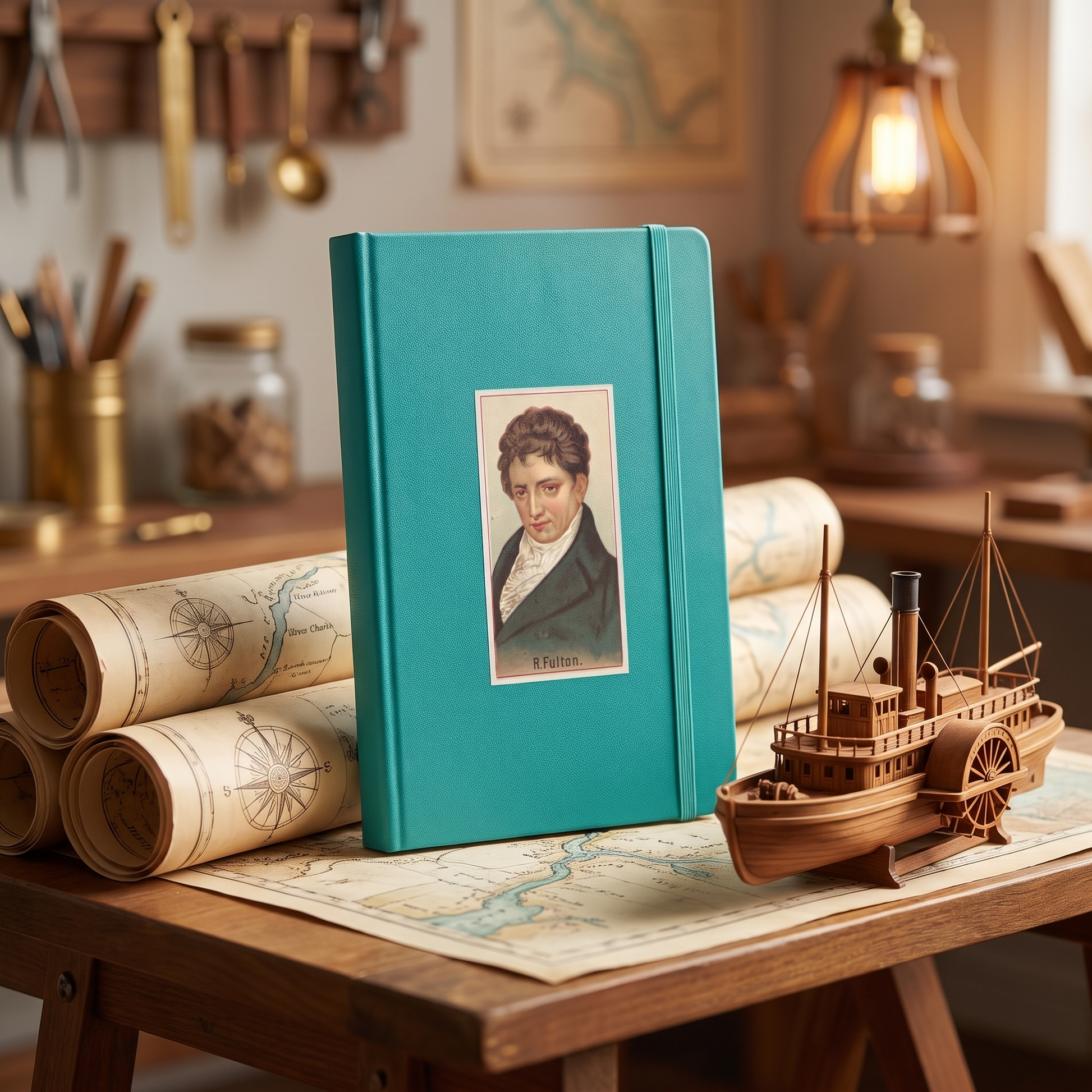 Inventor Series: Robert Fulton, Hardcover Bound hardcover journal in a styled lifestyle scene — Bliss Road Studios